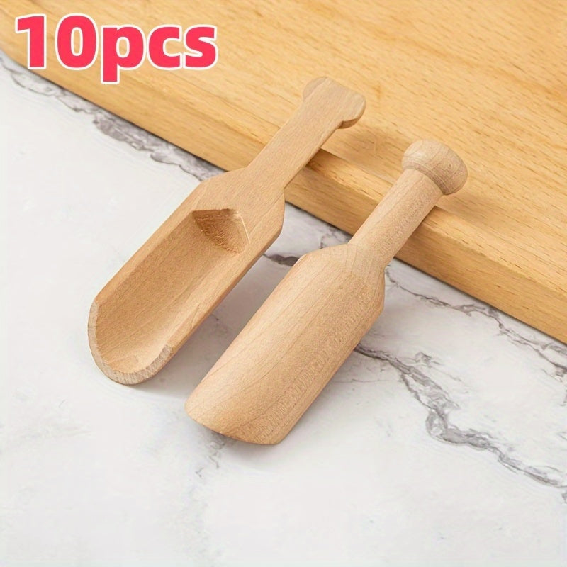 Set of 10 wooden spoons for bath salts, coffee, and tea - perfect for kitchen and dining use. Ideal for use with coffee, tea, and espresso.