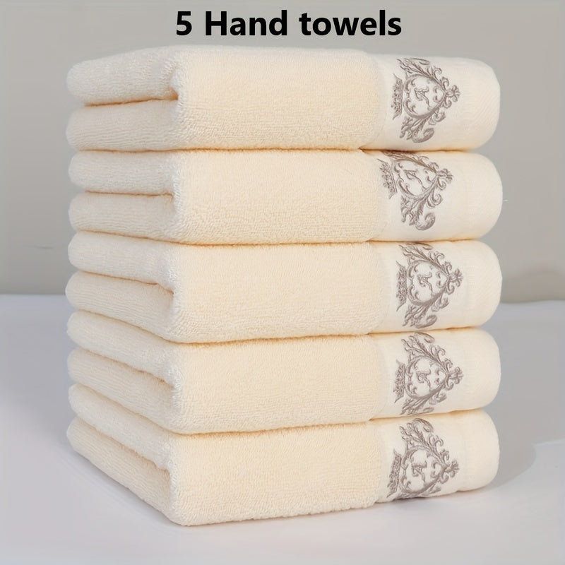 5 pure cotton towels with crown pattern embroidery, 450gsm, suitable for home bathroom and makeup room.