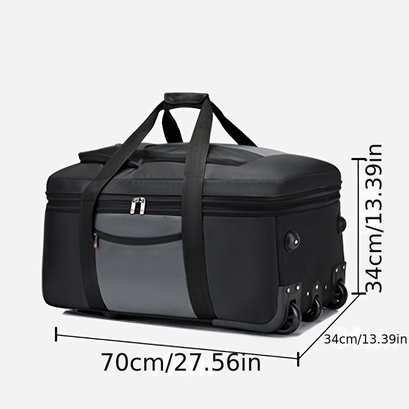 HOMEFISH Expandable Large Capacity Travel Bag with Telescopic Handle. Durable polyester, multi-compartment organizer. Portable pull rod shoulder bag in deep gray/red/black. Perfect for