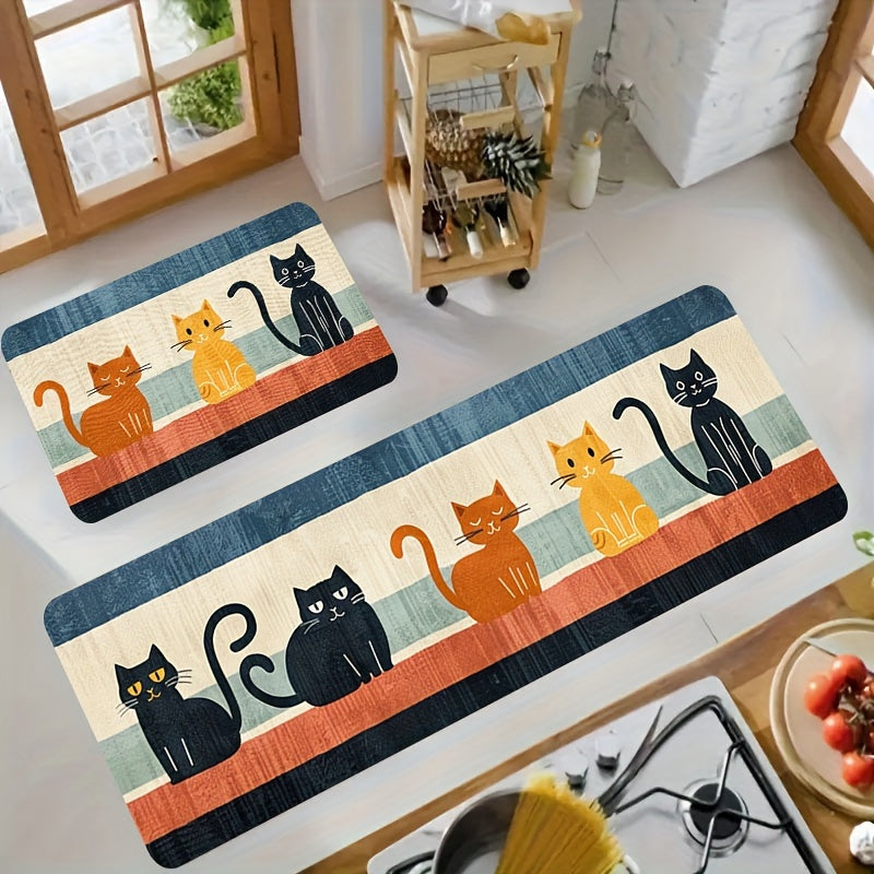 Polyester Doormat with Adorable Cat Design - Non-Slip, Easy to Hand Wash Mat for Kitchen and Living Room, Water-Resistant Rug for Bathroom - Includes 1 Piece