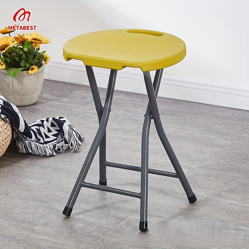 1pc METABEST Portable Folding Stool, Round Plastic Chair, Yellow, Foldable, No Electricity Needed