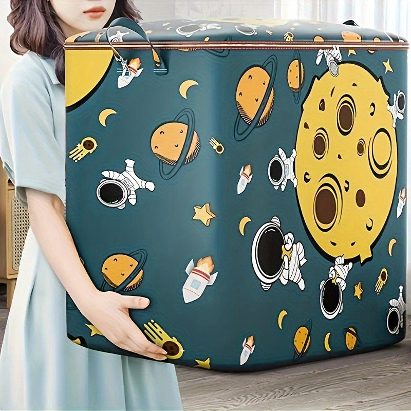 Large foldable storage bag for clothes and belongings, with cute cartoon design, available in sizes 100L, 140L, and 180L.