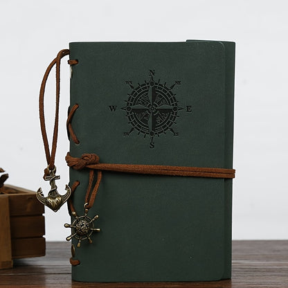 Old-fashioned diary with matte finish, plain ruling, spiral ring binding, pirate design, and retro style.