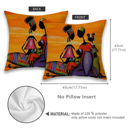 Tropical Style African Woman Printed Throw Pillow Cover, Soft Polyester Material, Reversible Design, Easy to Clean in Washing Machine, Zipper Closure, Decorative Cushion suitable for all types of rooms, Size: 17.71''x17.71''/45cm*45cm