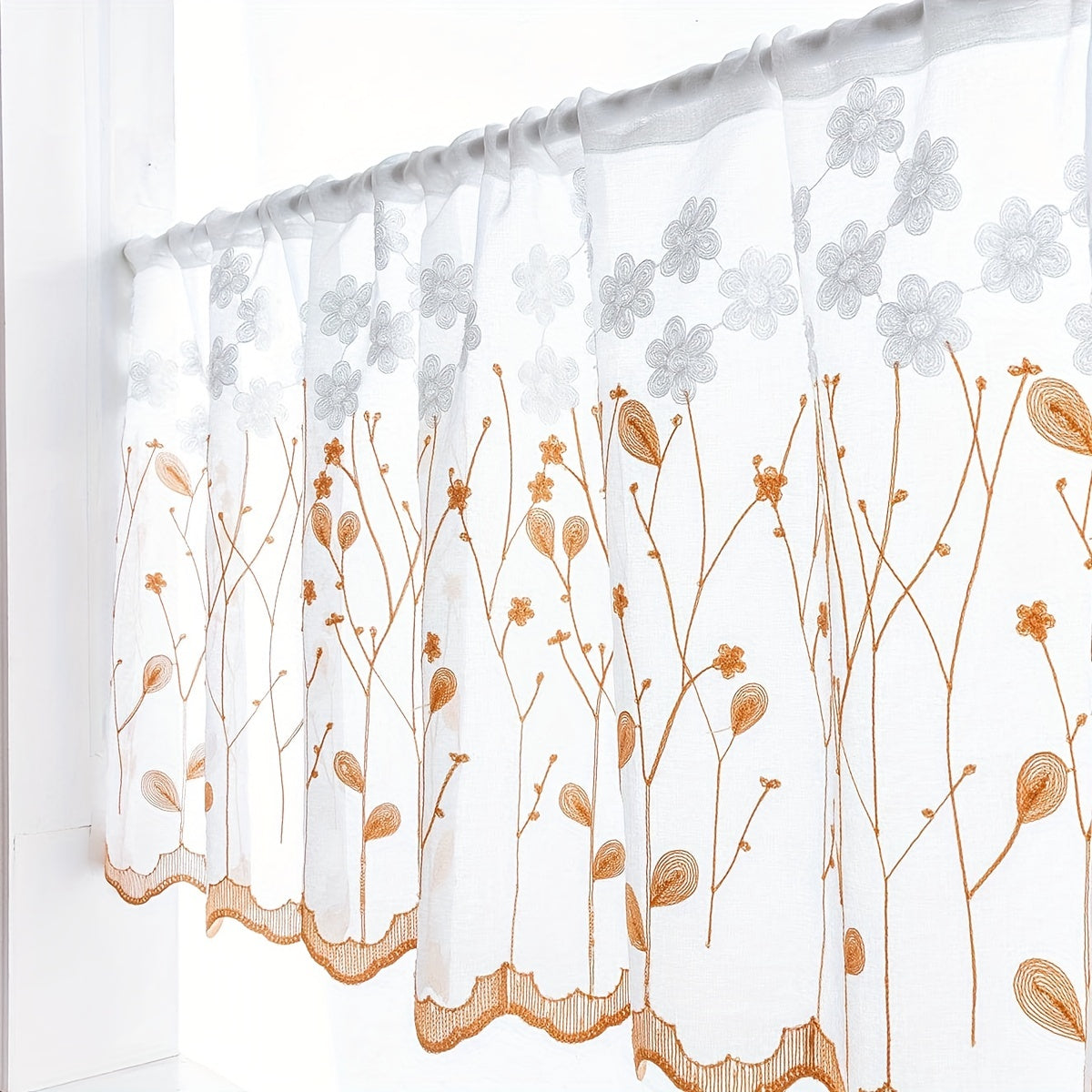 Embroidered sheer curtain valance for living room or cafe home decor, measuring 1 piece.