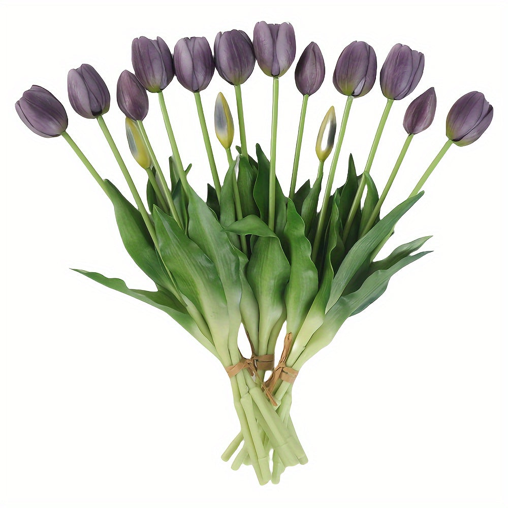 15pcs Real Touch Artificial Tulip Bouquet - Ideal for weddings, engagements, home, and garden decor. Vase not included.