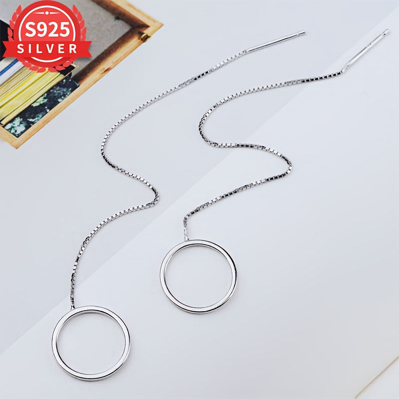 925 Hypoallergenic Fashionable Long Tassel Geometric Circle Earrings for Women, a versatile and stylish accessory suitable for all occasions. This simple yet elegant design complements any outfit, making it the perfect gift for the woman with a unique