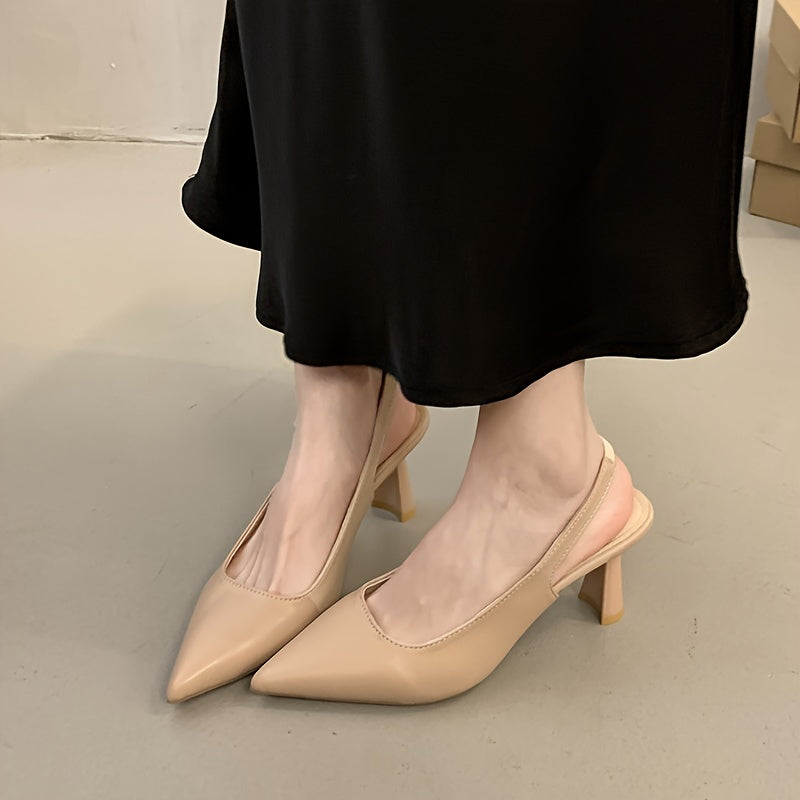 Elegant solid color stiletto high heels with pointed toe, rubber sole, and polyurethane insole. Versatile all-season dress shoes.