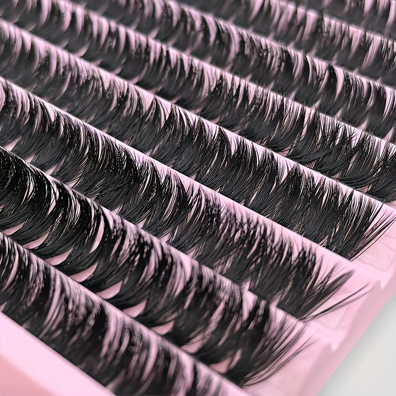 200-piece DIY Eyelash Extension Kit with mixed lengths (8-16mm) in different styles for various makeup looks. Includes natural, thick, extra thick, and cat eye options that are soft