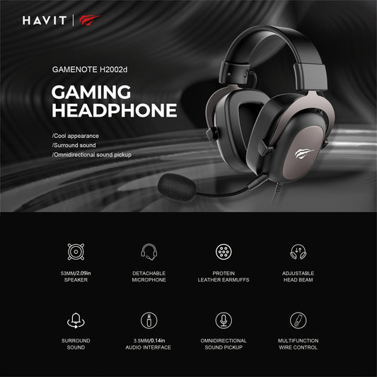 HAVIT Wired Gaming Headset with 3.5mm Interface, Surround Sound, Removable Microphone, Comfortable Protein Synthetic Leather Ear Cups, 53mm Speakers, Gaming Accessories for PC Gaming.