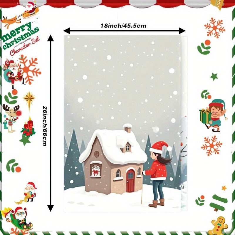 Set of 2 kitchen towels measuring 45.72*66.04 cm, including one tea towel with a festive Christmas winter theme. Ideal for enhancing kitchen decor and as a thoughtful holiday gift, adorned with charming snowflakes.