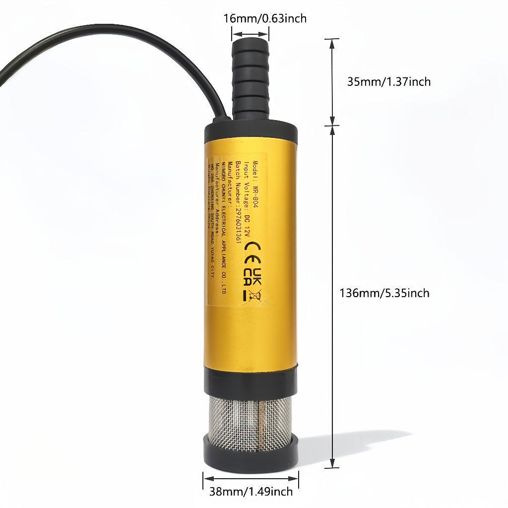 DC 12V 24V Submersible Pump for Diesel and Water, Aluminum Alloy Golden Shell, 12L/min Flow Rate.