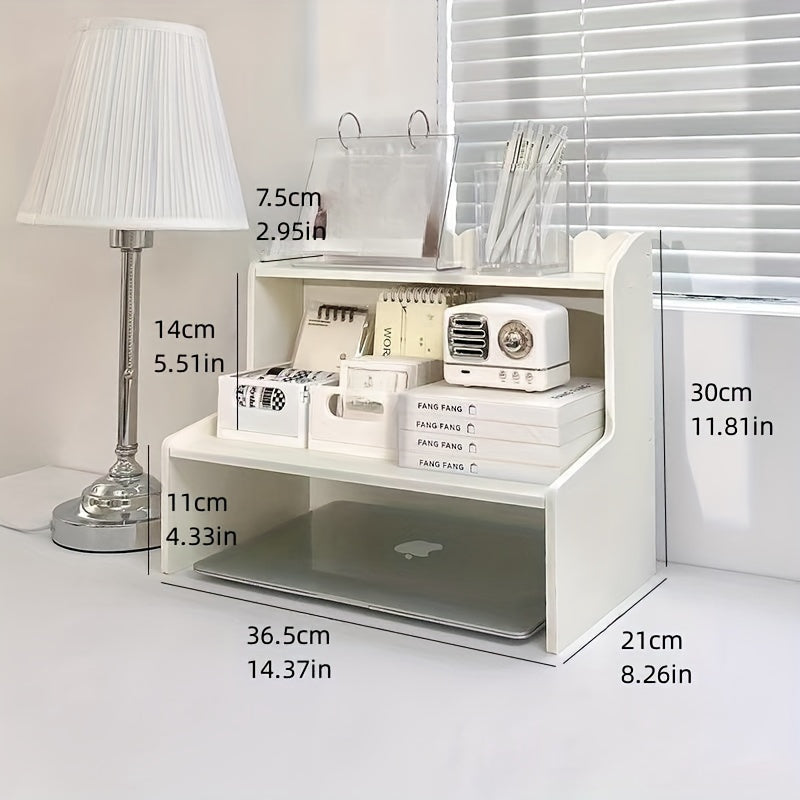 Improved double-layer desktop rack for organizing cosmetics, stationery, books in dorm or office.