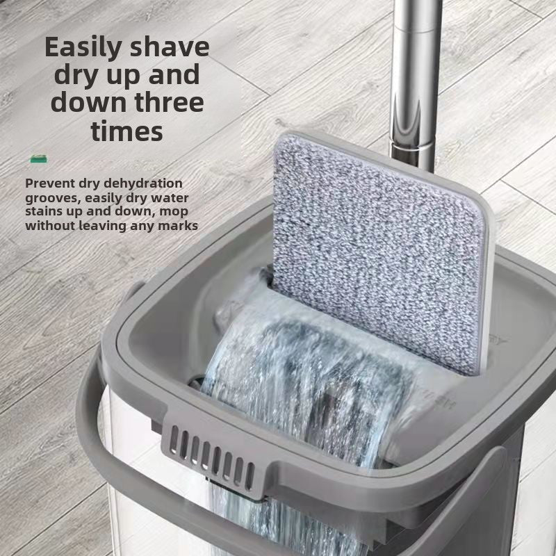 Introducing a revolutionary household mop that eliminates the need for hand washing. This set includes a flat mop bucket with wet and dry separation, perfect for those who prefer effortless cleaning. The hands-free flat mop comes with a bucket featuring