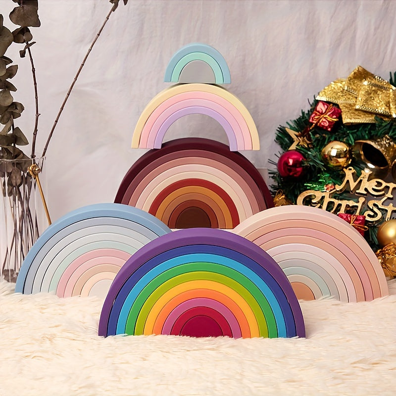 TYRY.HU Silicone Rainbow Stacking Toy - Safe for Children, Educational Nesting Puzzle for Kids | Great Holiday Gift for Christmas & Thanksgiving, Available in 7/10 Tiers