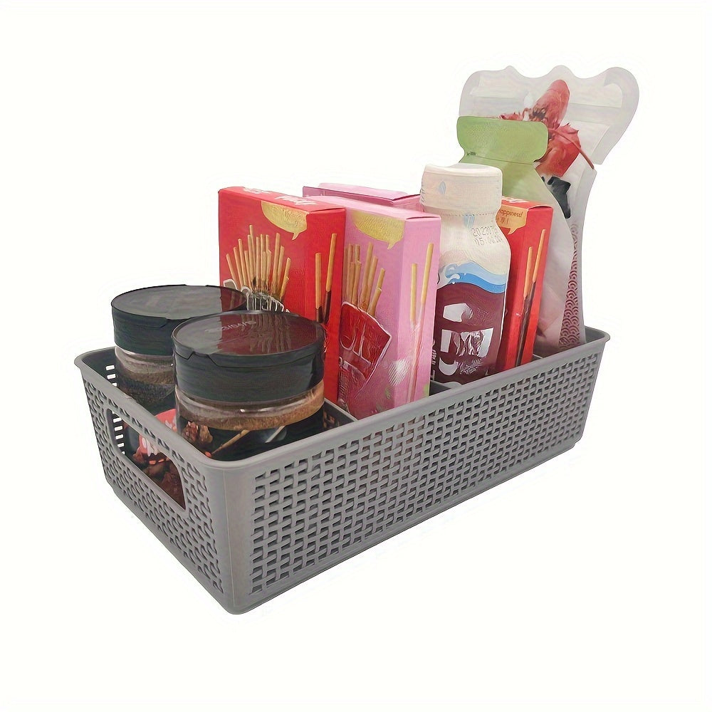 Multi-purpose woven storage box with divider for bathroom vanity and kitchen cabinet/countertop drawer - set of 5 pieces.