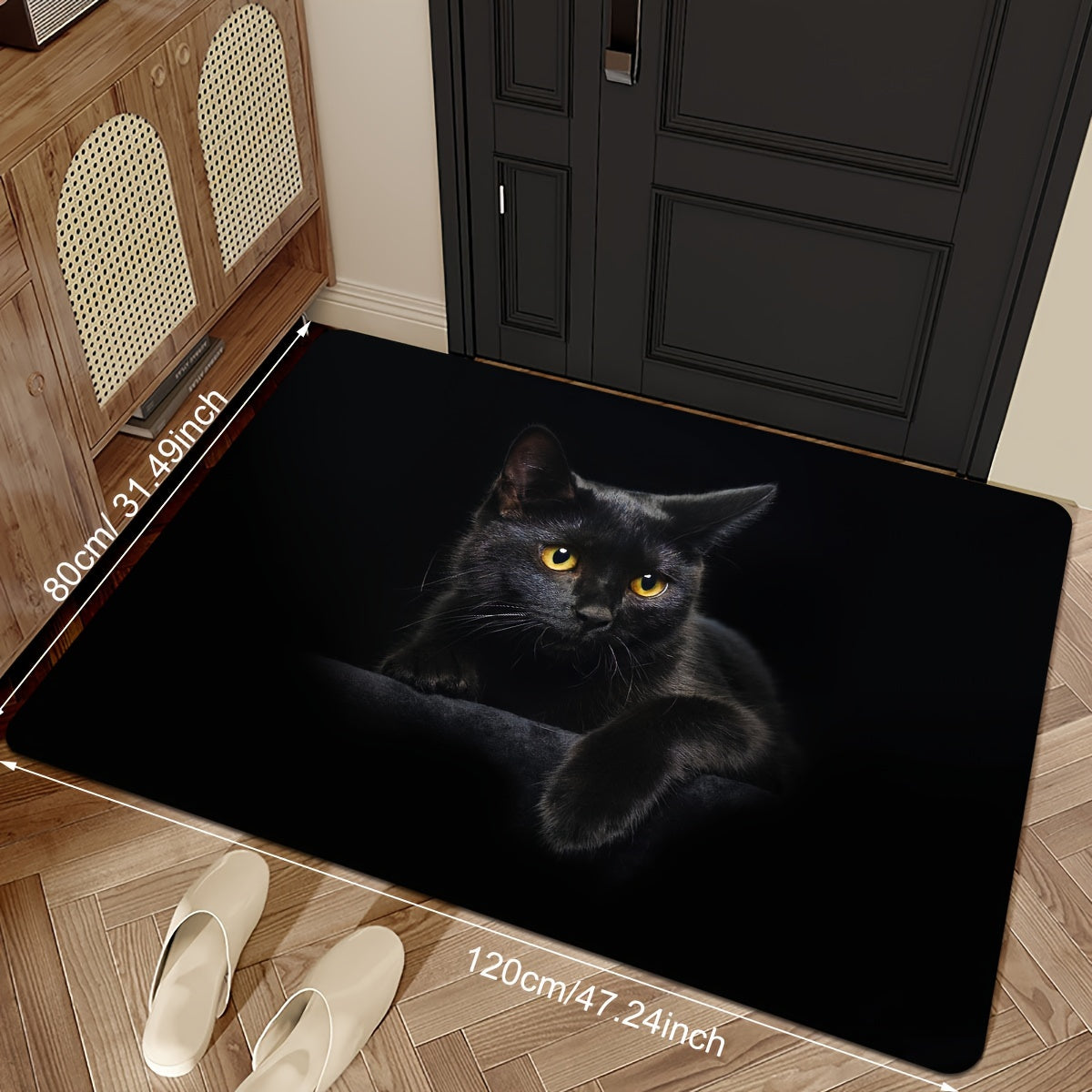 Adorable Black Cat Print Doormat: Anti-Slip, Stain-Resistant, Cozy Polyester Rug for Home, Kitchen, Bedroom, Restaurant, Daycare, Office, and Decor