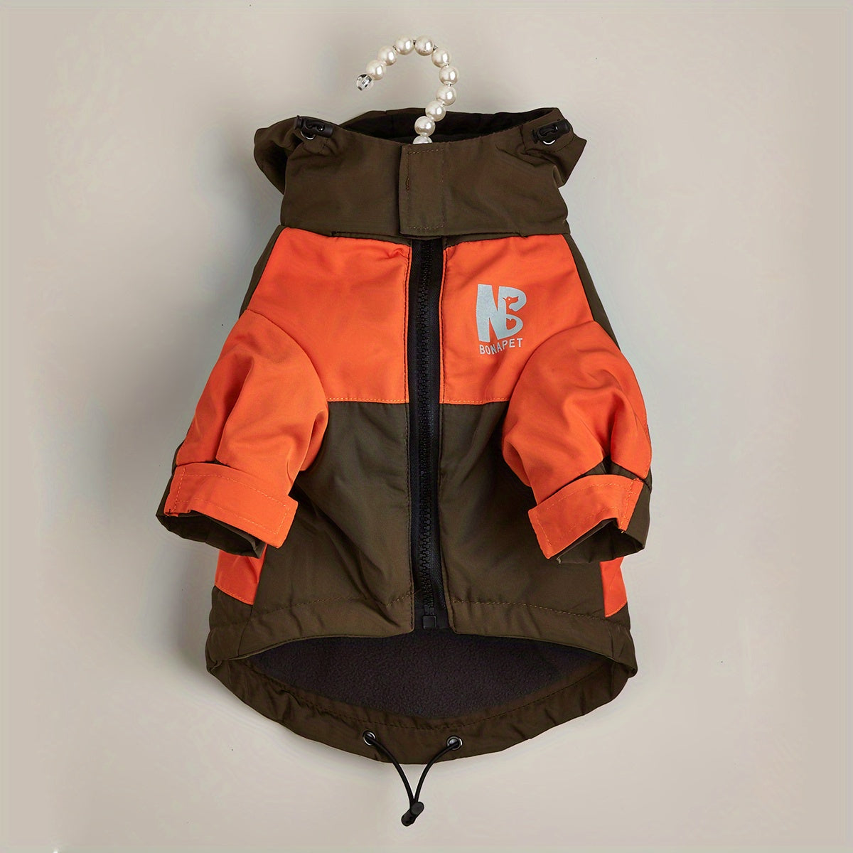 Reflective winter jacket for pets with color block design.