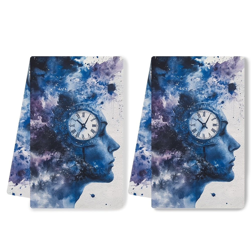 2-pack of incredibly plush kitchen towels featuring "Time and Space" Brain & Cosmic Design. Made from highly absorbent polyester, these dish hand towels are machine washable and measure 40.64x60.96 cm. Perfect for adding a touch of holiday decor to your