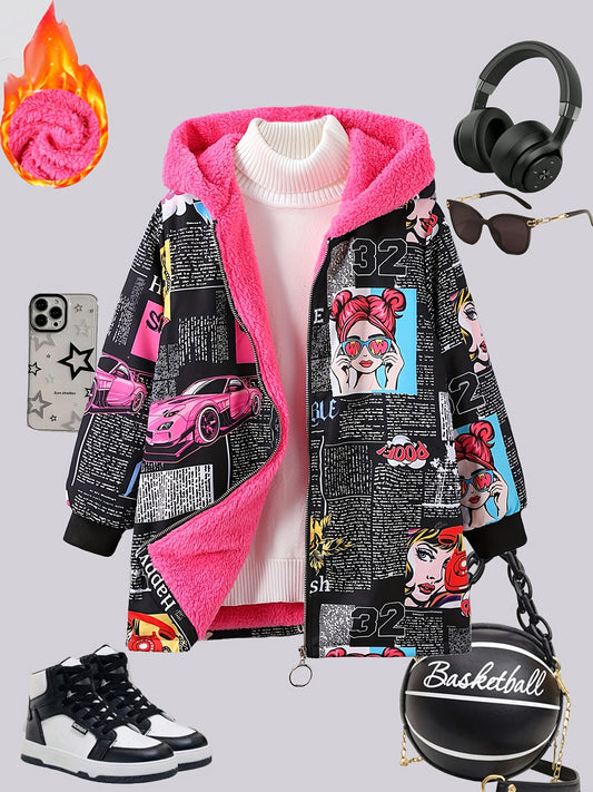 One jacket sold, excluding girls' sweater and Youngsters 118.87-155.45 meter graffiti print lining hooded jacket.