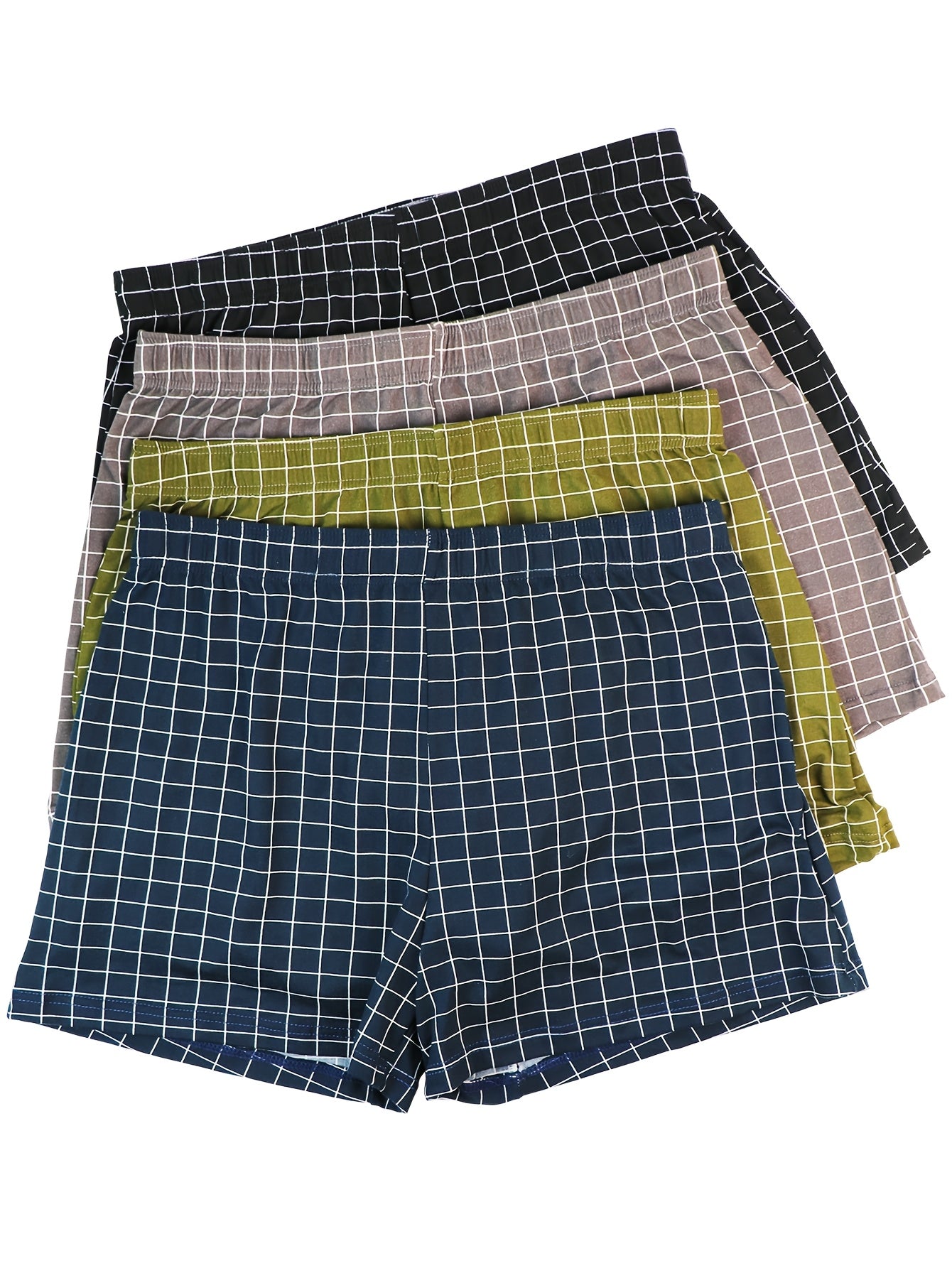 Men's 4pcs Classic Plaid Print Underpants, Trendy and Comfortable.