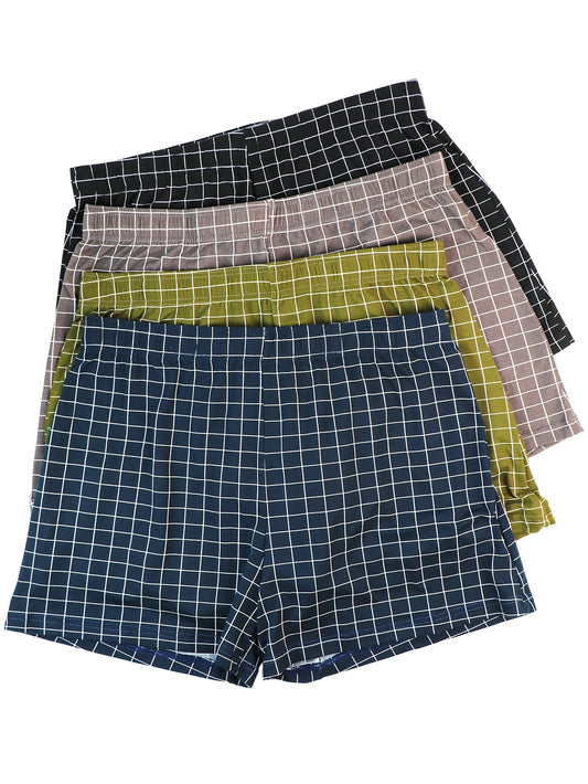 Men's 4pcs Classic Plaid Print Underpants, Trendy and Comfortable.