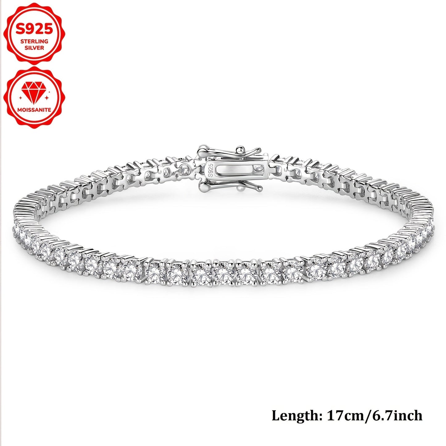 Beautiful 925 Sterling Silver Moissanite Tennis Bracelet with Gold Plating, Featuring 3mm Synthetic Stones totaling 5.4ct. Perfect for April Birthdays, Available in 17cm or 18cm. Ideal for Weddings, Vacations, and as a Thoughtful Christmas Present.