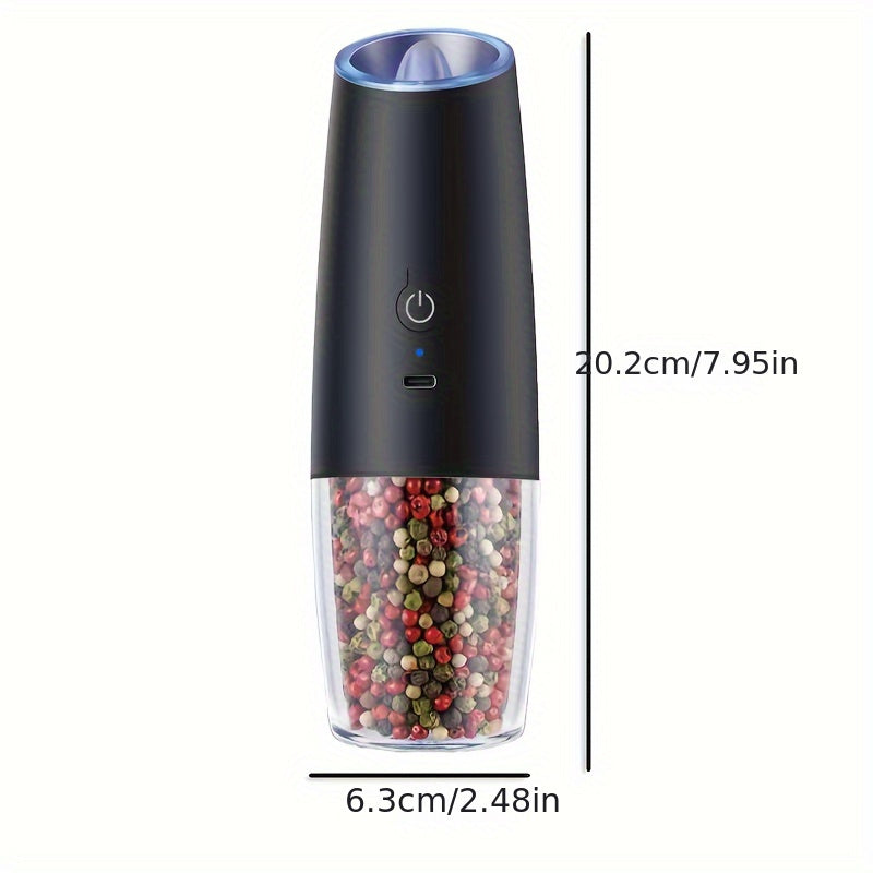 Set of 2 Electric Salt and Pepper Grinders - Made of ABS Material with Gravity Induction, Rechargeable via USB Type-C, Includes Built-in Lithium Battery