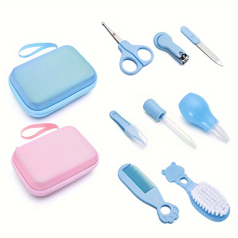 Portable and safe grooming and healthcare kit includes 8 pieces, such as a nasal aspirator, silicone brush, nail clippers, and tweezers. Perfect for daily personal care and makes a great gift for Halloween, Thanksgiving, and Christmas.