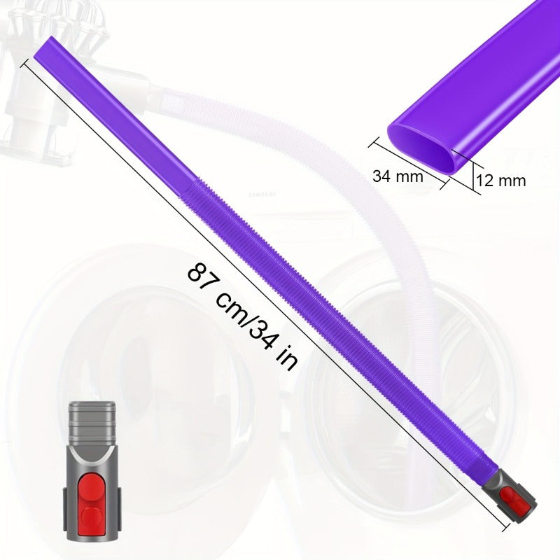 Lint remover and vacuum hose attachment kit includes 2 pieces for cleaning dryer vents. Compatible with Dyson V15, V12, V11, V10, V8, and V7 models. Made of durable purple plastic.