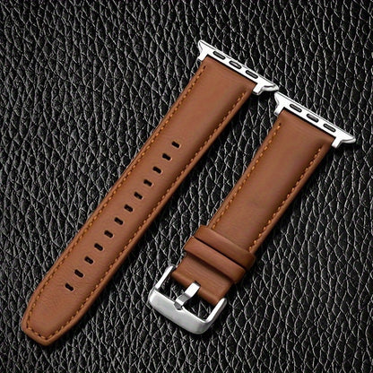 This preppy style calfskin leather watch band is the perfect replacement for your Apple Watch Series SE, 3, 4, 5, 6, 7, and 8. Available in sizes 38mm, 40mm, 41mm, 42mm, 44mm, 45mm, and 49mm, it features a stylish deployant clasp and is suitable for both