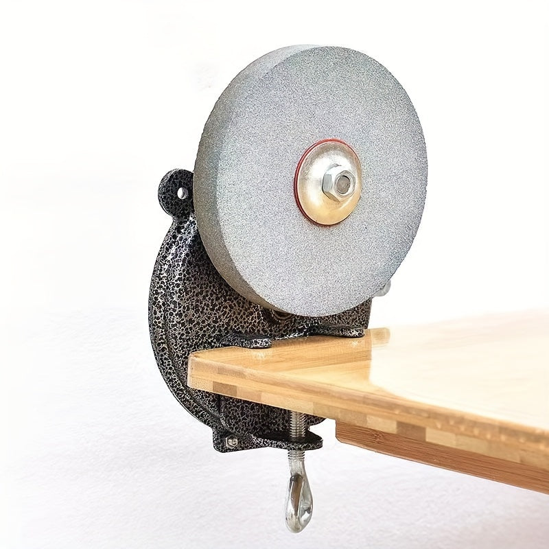 Manual hand crank sharpener with dual fine and coarse grit options for knives and scissors, made of durable metal construction and requires no power.