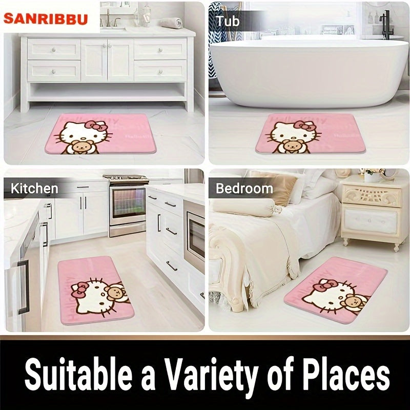 Hello Kitty Cartoon Door Mat by Sanrio - 60x40cm, Non-Slip, Machine Washable Polyester Rug for Living Room, Bedroom, Bathroom. Great for Party Decor and as a Gift!