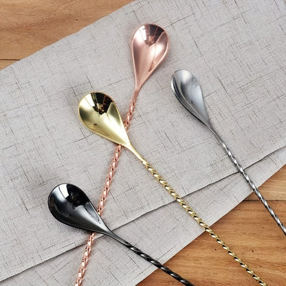 Long Stainless Steel Spiral Cocktail Spoon with a 12-Inch Handle