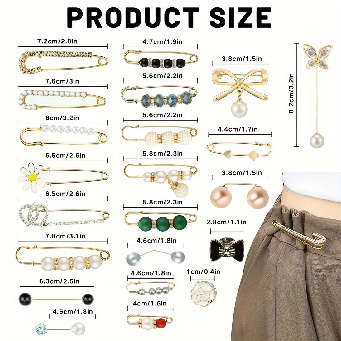 Stylish Set of 60 Brooches featuring Faux Pearls & Rhinestones - Multipurpose Accessories for Shirts, Sweaters, Shawls, Hats & Waist - Comes with a Convenient Storage Box