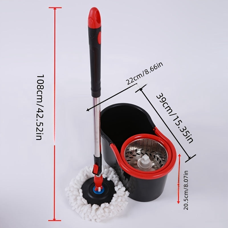 "Dual-Drive Spin Mop va vedro to'plami - nam va quruq tozalash uchun mukammal qo'l bilan ishlatilmaydigan burama moptir. Elektr energiyasi talab qilinmaydi, bu esa uni yashash xonasi, yotoqxona, hojatxona, oshxona va pol tozalash uchun ideal qiladi."