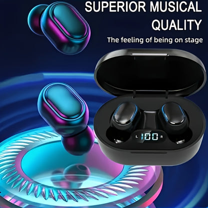 Instructions for charging wireless headset with USB case. Button control, long-lasting, comfortable in-ear earbuds compatible with mobile phones and computers. Ideal sports music gift.