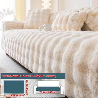 Imitation rabbit plush sofa cover for winter warmth, non-slip protection for furniture in home or office.