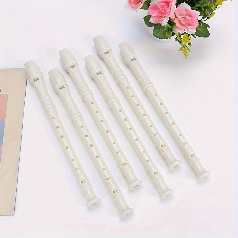 Beginner German high-pitched professional grade white plastic 8-hole flute for student practice, includes cleaning stick.