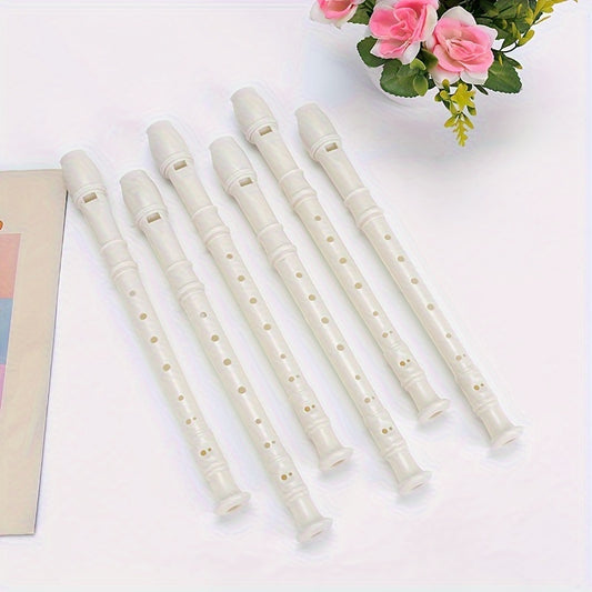 Beginner German high-pitched professional grade white plastic 8-hole flute for student practice, includes cleaning stick.