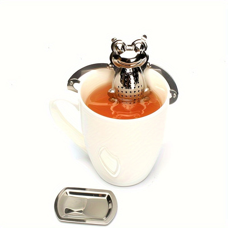 Innovative Stainless Steel Frog Prince Tea Infuser - Unique Loose Leaf Tea Filter with Attached Chain for Convenient Home Brewing and Daily Tea Enjoyment