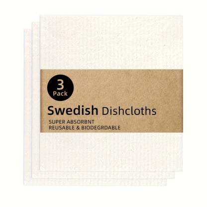 Swedish Dishcloths for the Kitchen - Set of 3 or 10PCS. These reusable and compostable kitchen cloths are made in Sweden from cellulose sponge material. Perfect for washing dishes, these Swedish dishcloths can also be used as reusable paper towels that