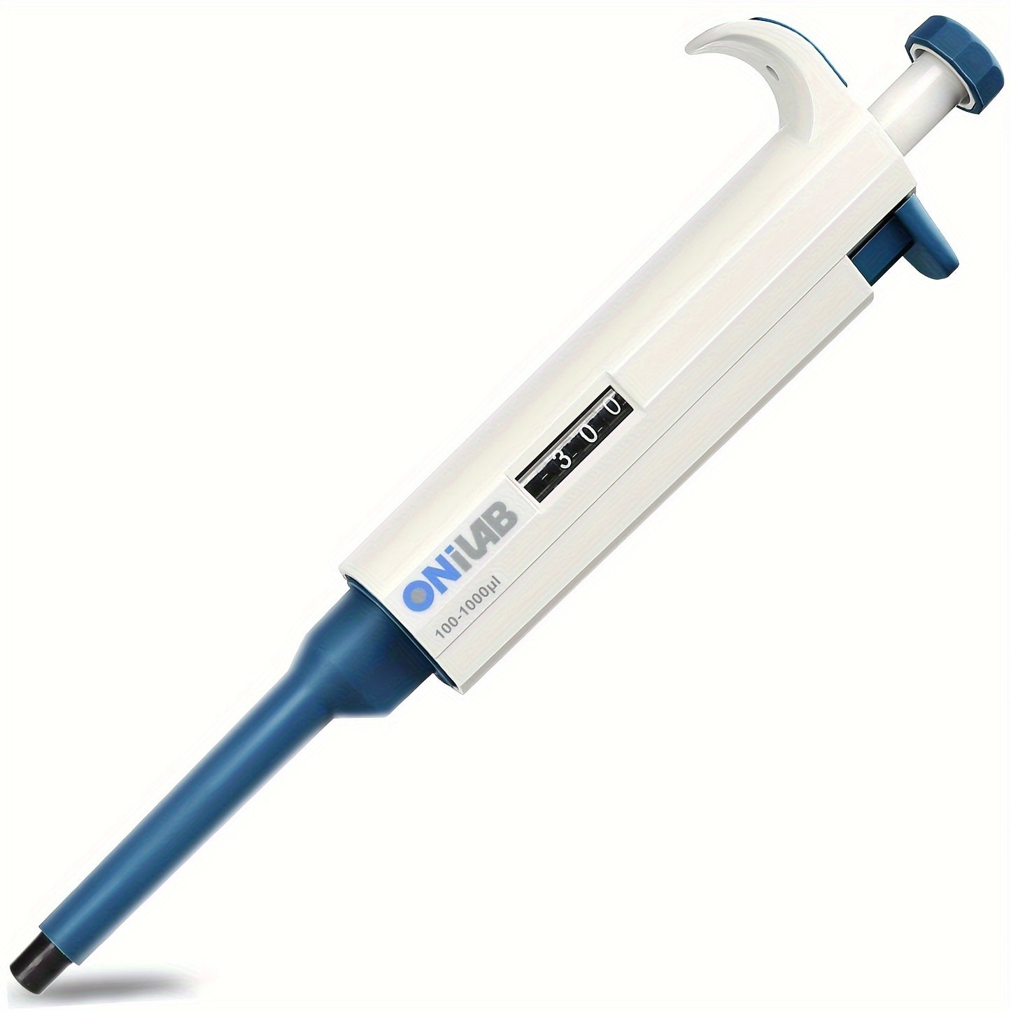 High-Precision ONiLAB Micropipette, adjustable 0.1ul-10ml, autoclavable, with ergonomic grip and storage holder.