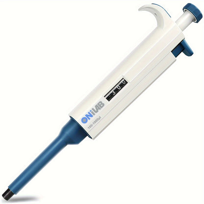 High-Precision ONiLAB Micropipette, adjustable 0.1ul-10ml, autoclavable, with ergonomic grip and storage holder.