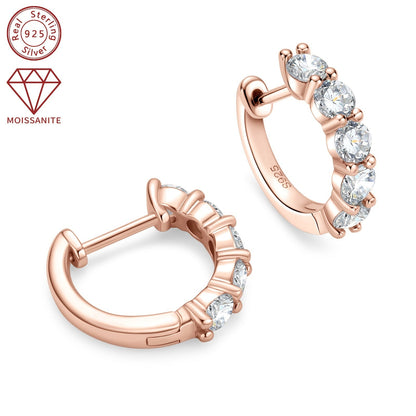 These women's fashion earrings feature a classic daily style, crafted with 925 silver and set with 10 pieces of 3.5mm moissanite stones, each weighing 1.0ct. The total weight of the earrings is 3.39g. These round synthetic moissanite earrings are a