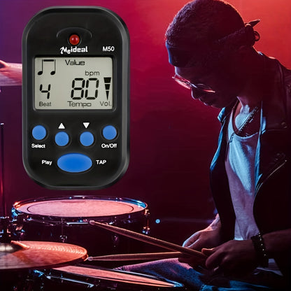 Mini electronic metronome for multiple instruments in black color.