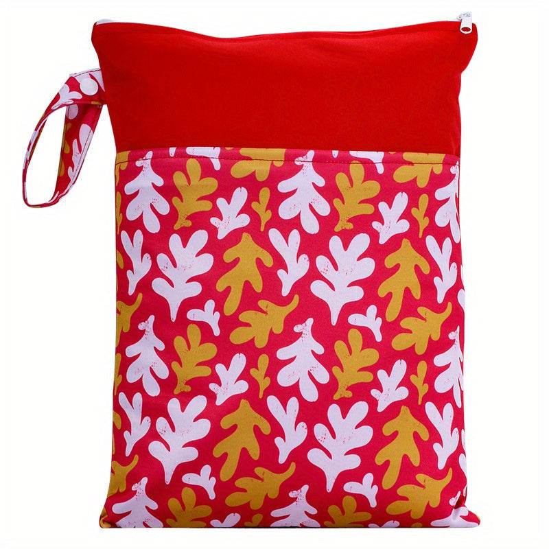 Waterproof multicolor reusable nappies bag with dimensions of 24.99*35.0cm. This wet dry mammy bag features a double pocket, cloth handle, and is a wetbag.