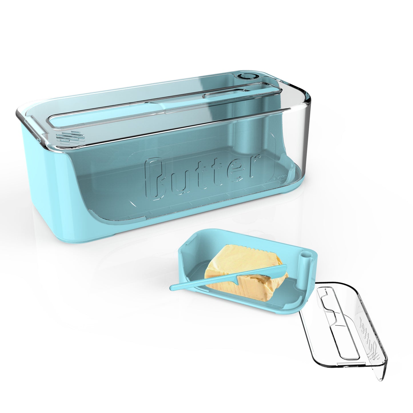 Butter dish with cutter and transparent cover, creative container for kitchen.