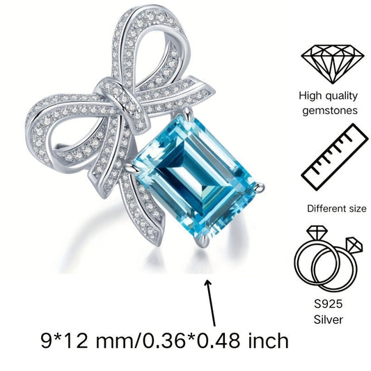 New for 2024, this stunning butterfly ring features a 9*12 aquamarine stone set in high carbon silver. Perfect for a female recipient, this ring comes in a random gift box style.