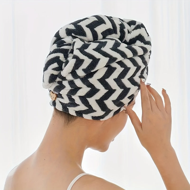 1pc Modern Striped Quick-Dry Headscarf, Soft Hair Towel Wrap, Premium Bathroom Accessory, Home Essentials, 84% Polyester 16% Polyurethane, Low Linting, 296gsm.